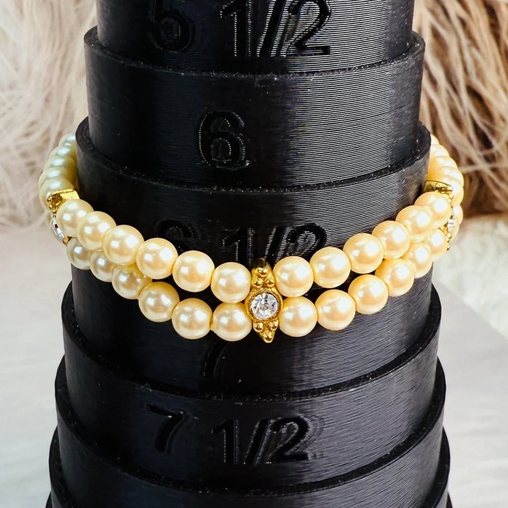 Vintage goldtone faux pearl, bling accent, double strand bracelet